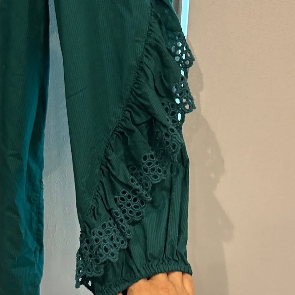 J. Crew Forest Green Eyelet Ruffle Blouse - Picture 3 of 4